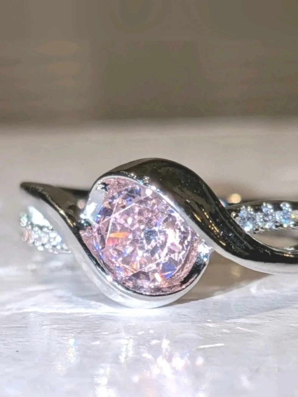 2Ct Round Cut Lab Created Pink Sapphire Minimalist Ring 14K White Gold Plated